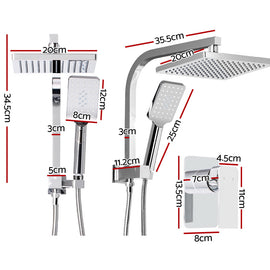 Cefito 8'' Rain Shower Head Set Handheld Square High Pressure Mixer Tap Chrome - 0