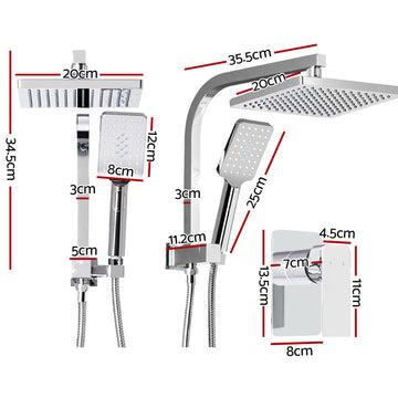 Cefito 8'' Rain Shower Head Set Handheld Square High Pressure Mixer Tap Chrome - 0