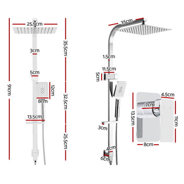 Cefito 10'' Rain Shower Head Set Handheld Square High Pressure Mixer Tap Chrome - 0