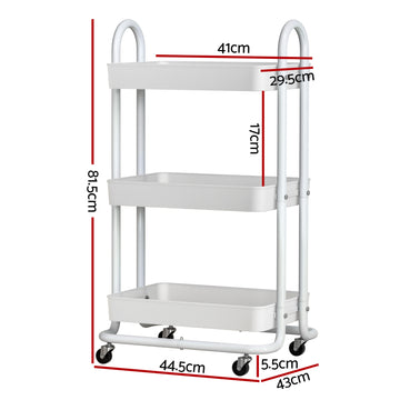 Artiss Storage Trolley Kitchen Cart 3 Tiers Rack Shelf Organiser Wheels White - 0