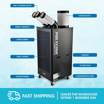 POLYCOOL 6.5kW Portable Industrial Spot Cooler, with Triple Cooling Ducts, 15A Plug - 0