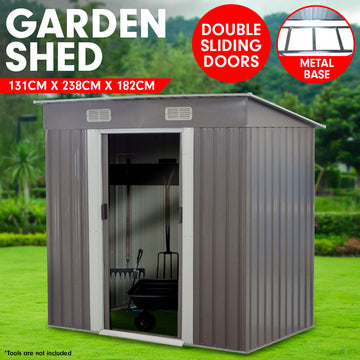 Wallaroo 4ft x 8ft Garden Shed with Base Flat Roof Outdoor Storage - Grey - 0