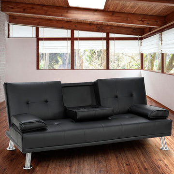 Sarantino Rochester Faux Leather Sofa Bed Lounge Couch Futon Furniture Suite - Black - 0