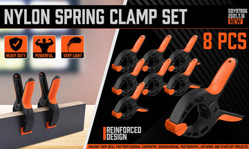 HORUSDY 8Pc Spring Clamp Set Quick Grip Plastic Non-Slip Nylon Clips Woodworking - 0