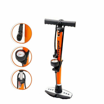 High Pressure Air Pump Bicycle Bike Alloy Floor Air Gauge Ball Balloon Nozzles