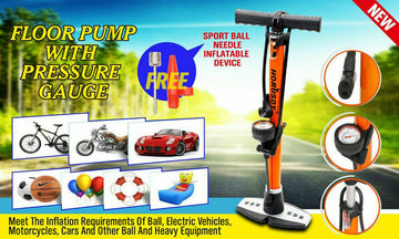 High Pressure Air Pump Bicycle Bike Alloy Floor Air Gauge Ball Balloon Nozzles - 0