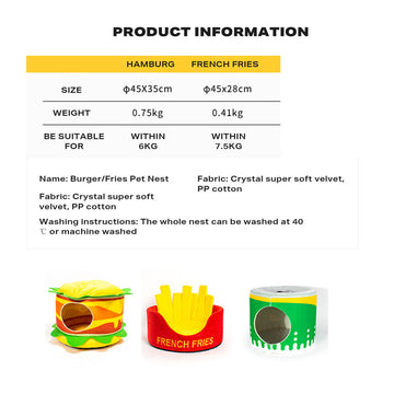 Washable Fries Pet Dog Cat Ded Calming Bed Warm Soft - 0