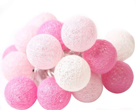 1 Set of 20 LED Pink 5cm Cotton Ball Battery Powered String Lights Christmas Gift Home Wedding Party Girl Bedroom Decoration Outdoor Indoor Table - RnR Galore