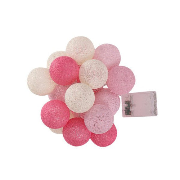 1 Set of 20 LED Pink 5cm Cotton Ball Battery Powered String Lights Christmas Gift Home Wedding Party Girl Bedroom Decoration Outdoor Indoor Table - RnR Galore