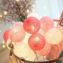 1 Set of 20 LED Pink 5cm Cotton Ball Battery Powered String Lights Christmas Gift Home Wedding Party Girl Bedroom Decoration Outdoor Indoor Table - RnR Galore