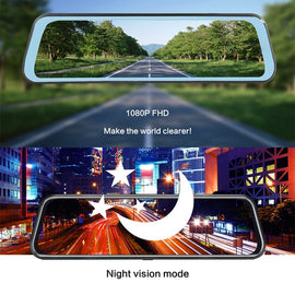 10 - Inch Dual Lens Dash Cam Mirror - 1080P FHD Touch Screen Car DVR with Rear Camera, Night Vision & G - Sensor(black) - RnR Galore
