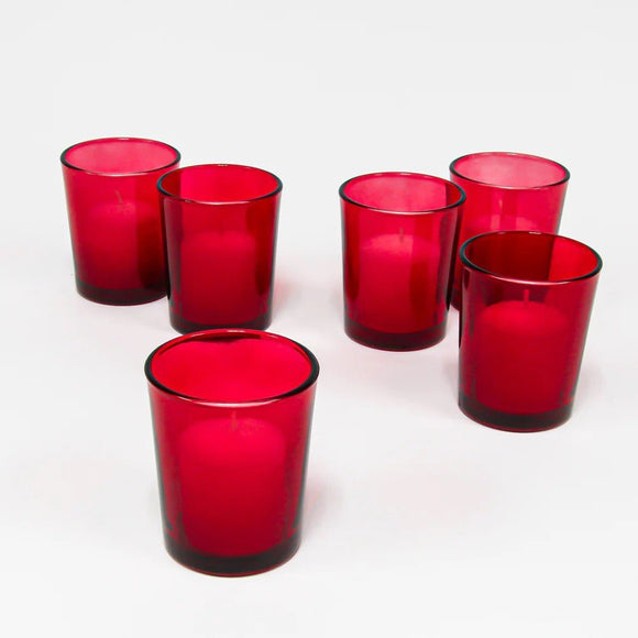 10 Pack Red Glass Votive Tealight Candle Holders House Party Centerpiece Xmas Wedding Decor Glass Candlestick Party Decorations Bridal Valentines Event - RnR Galore