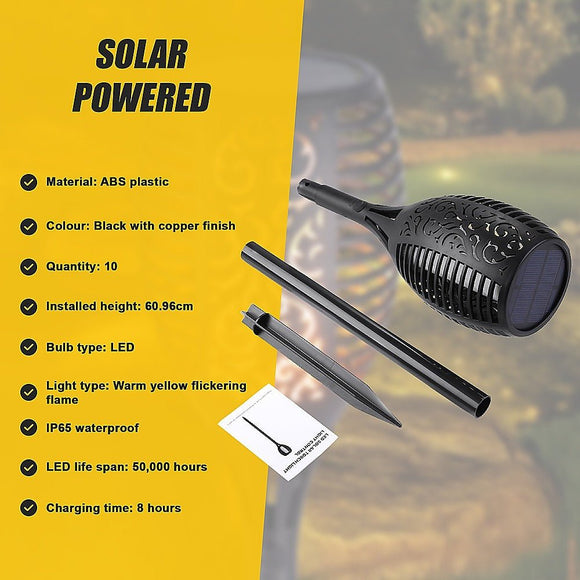 10 Pack Solar Torch Lights 96 LED Flickering Lighting Dancing Flame Garden Lamp - RnR Galore
