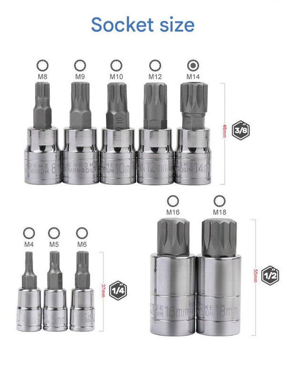 10 - Piece M - Type Spline Bit Socket Set - Chrome Steel, Polished & Quenched for Durability with Storage Case(blue) - RnR Galore