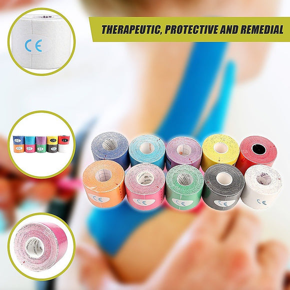 10 Rolls Muscle & Injury Kinesiology Sports Tape 5m x 5cm – Waterproof Support - RnR Galore