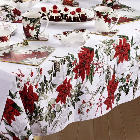 100% Cotton Ashdene Poinsettia Festive Christmas Holiday Tablecloth 150 x 230 cm - RnR Galore