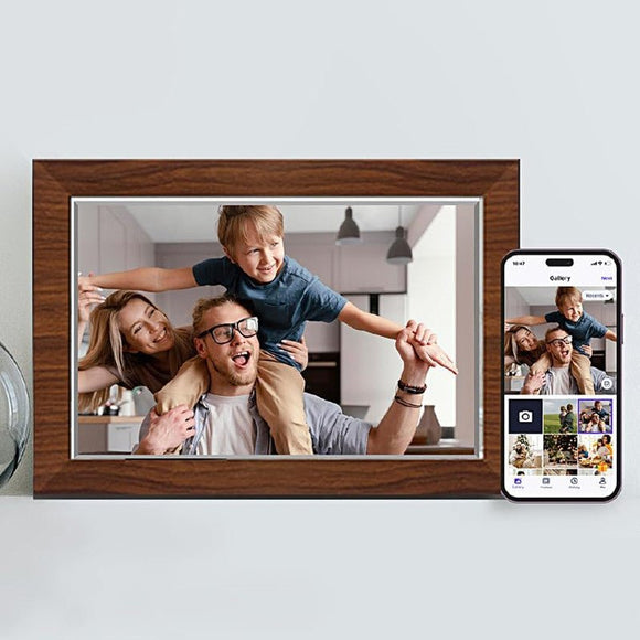 10.1 Inch Digital Picture Frame - 1280 * 800 HD WiFi Enabled with Load from Phone Capability, 32GB Memory Touch Screen Photo Display Brown - RnR Galore