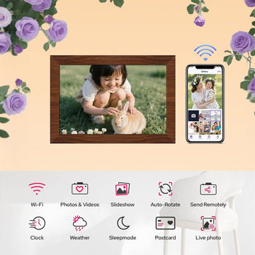 10.1 Inch Digital Picture Frame - 1280 * 800 HD WiFi Enabled with Load from Phone Capability, 32GB Memory Touch Screen Photo Display Brown - RnR Galore