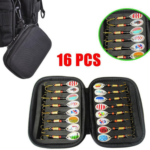 10/16PCS Fishing Lure Spinners Baits Spoon Set with Tackle Bag Trout Bass Tackle - A(16PCS) - RnR Galore