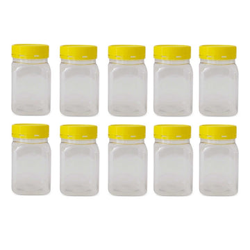 10x 500g Plastic Honey Jars + Lids - Square Clear Food Grade Packaging Containers - RnR Galore