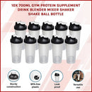 10x 700ml Protein Shaker Bottles – Gym Supplement Blender Mixer Shake Cups - RnR Galore