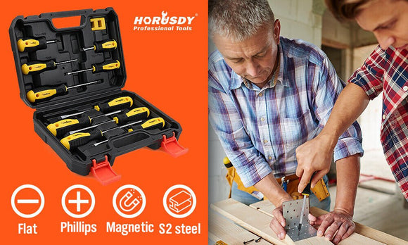 11 - Pieces Magnetic Screwdriver Set with Case Magnetizer Demagnetizer Flat Head - RnR Galore