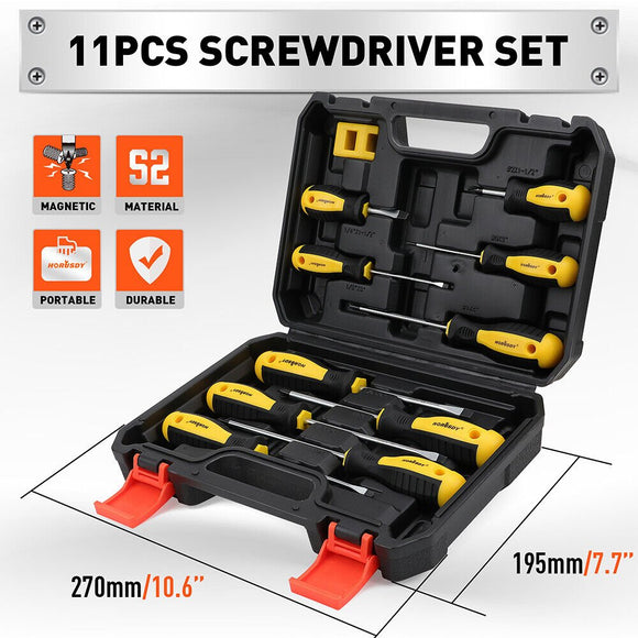 11 - Pieces Magnetic Screwdriver Set with Case Magnetizer Demagnetizer Flat Head - RnR Galore