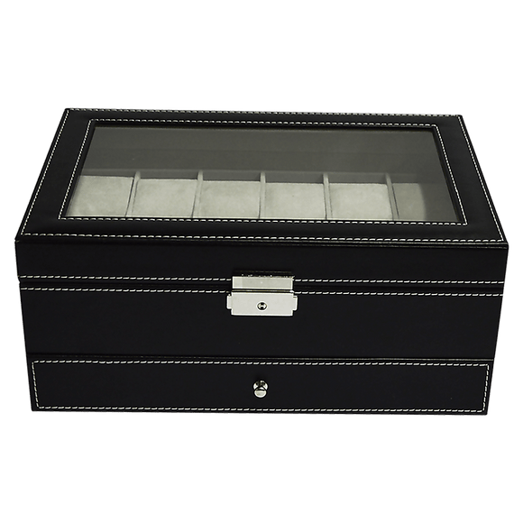 12 Grids Watch Display Case Leather jewellery Storage Box Organiser Lock Key - RnR Galore