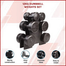 12kg Dumbbell Weights Set with Rack for Home Gym Training - RnR Galore