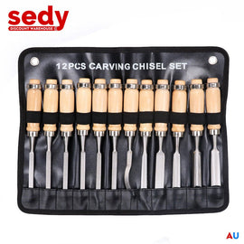 12Pc Wood Carving Chisel Set Knife High Carbon Steel Woodworking Rolling Pouch - RnR Galore