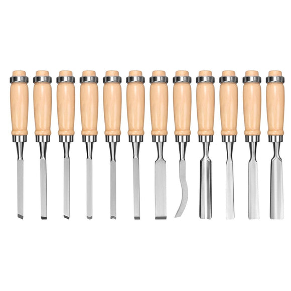 12Pc Wood Carving Chisel Set Knife High Carbon Steel Woodworking Rolling Pouch - RnR Galore