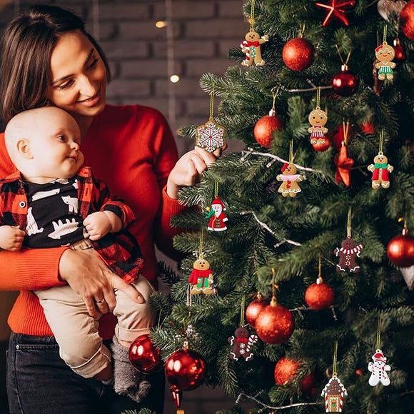 12pcs Christmas Ornaments Cute Snowman Xmas Tree Decorations Santa Claus Plastic Figurines Ornaments with Sugar Cookie House for Christmas Tree Hanging Party DIY Decor 3 Inch Tall - RnR Galore