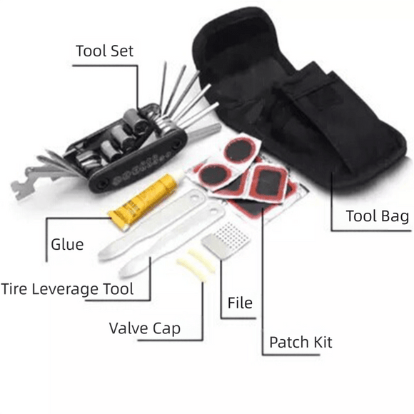 16 - in - 1 bicycle repair tool kit - multi - tool, tire patch, tire lever & file - RnR Galore