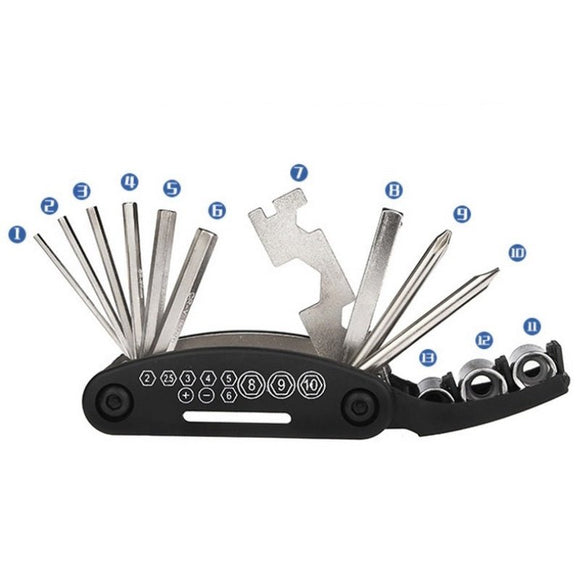 16 - in - 1 bicycle repair tool kit - multi - tool, tire patch, tire lever & file - RnR Galore