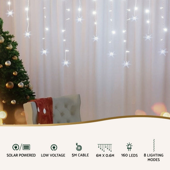 160 LED 6M Christmas Lights Icicle Light Solar Cold Jingle Jollys - RnR Galore