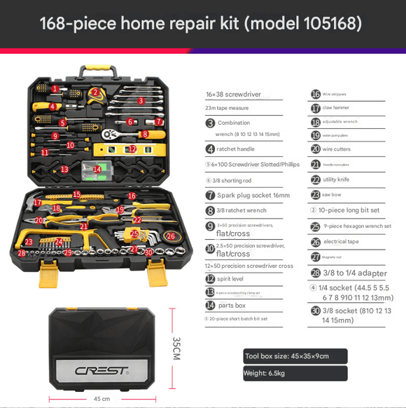 168 - Piece Ultimate Hand Tool Kit - Comprehensive Household & Auto Repair Set with Socket Wrenches, Pliers, Screwdrivers & Portable Storage Case - RnR Galore