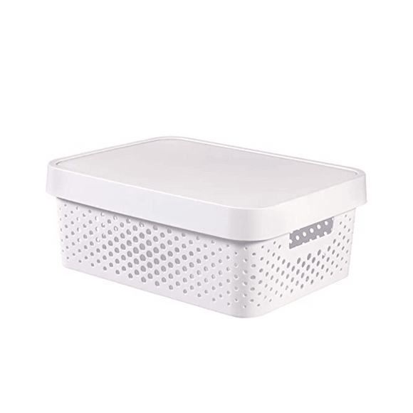 16x 11L Premium Plastic Storage Basket Container Box w/ Lid Dot Pattern (36*27*14cm) - RnR Galore