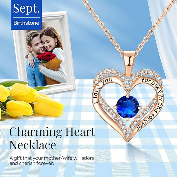 18K Rose Gold Necklaces for Women, 927 Sterling Silver Gifts for Mothers Day, Jewelry for Wife Mom Her Girlfriend, Birthstone Diamond Necklace for Birthday Anniversary, Heart Pendant Jewelry - SEP - RnR Galore