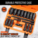 18Pc Deep Impact Socket Set Imperial / SAE Extension Flexible Adaptor 1/2" Drive - RnR Galore