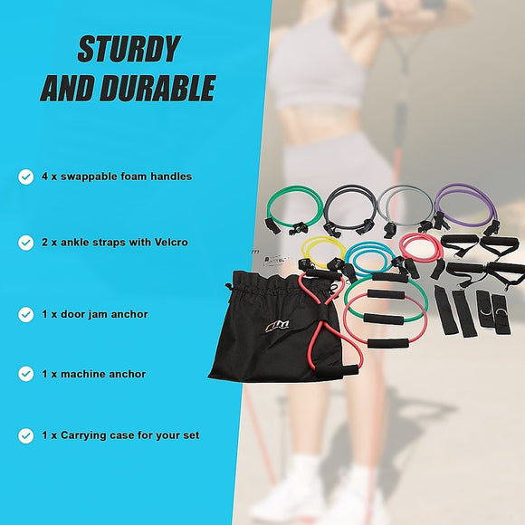 19PC Resistance Exercise Fitness Bands Tubes Kit Yoga Set - RnR Galore