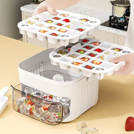 1PC Refrigerator Ice Cube Mold, Manual Press Two - Layer Design, Large Capacity Food - Grade PP Material, Suitable for Refrigerator Ice Making – Essential Kitchen Tool, 50 - Cavity Ice Tray with Container, Practical Household Drink Ice Organizer.WHITE - RnR Galore