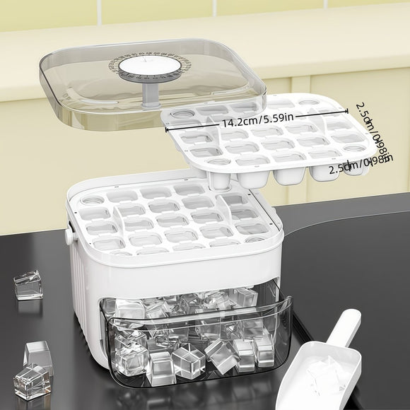 1PC Refrigerator Ice Cube Mold, Manual Press Two - Layer Design, Large Capacity Food - Grade PP Material, Suitable for Refrigerator Ice Making – Essential Kitchen Tool, 50 - Cavity Ice Tray with Container, Practical Household Drink Ice Organizer.WHITE - RnR Galore