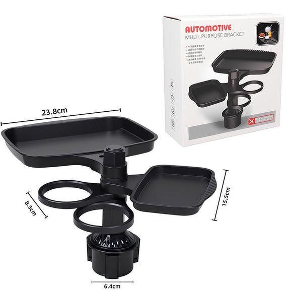 2 - in - 1 Car Rotating Dinner Tray & Double Cup Holder with Secure Phone Mount - Car Cup Slot Swivel Expander and Snacks & Drinks Organizer - RnR Galore
