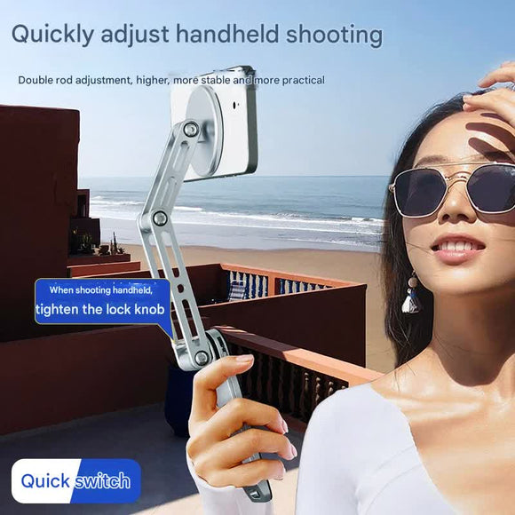 2 - in - 1 Magnetic Folding Stand for Phones & Tablets - Adjustable Aluminum Desktop & Handheld Holder(silver) - RnR Galore