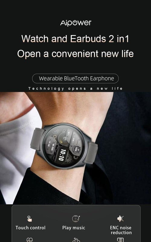 2 - in - 1 Smartwatch /Earphones & Charging Dock | 4GB MP3, Health Tracker | Titanium Grey | World’s First Patented - RnR Galore