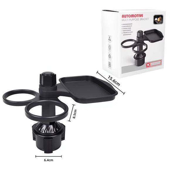 2 - Pack (2 - in - 1 Standard Version & 3 - in - 1 Pro Phone Mount Version) Car Rotating Dinner Tray & Double Cup Holder with Secure Phone Mount - Car Cup Slot Swivel Expander and Snacks & Drinks Organizer - RnR Galore