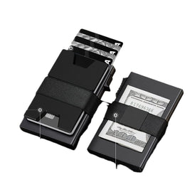 2 - Pack Black Metal Thin Slim Men Women Pop Up Wallet (10.1 x 6.9 x 1.7 cm) - RFID Anti - theft Card Holder with box - RnR Galore