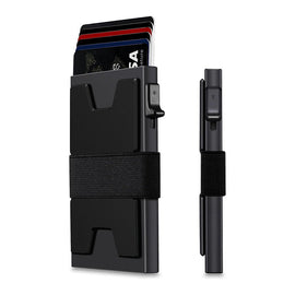 2 - Pack Black Metal Thin Slim Men Women Pop Up Wallet (10.1 x 6.9 x 1.7 cm) - RFID Anti - theft Card Holder with box - RnR Galore