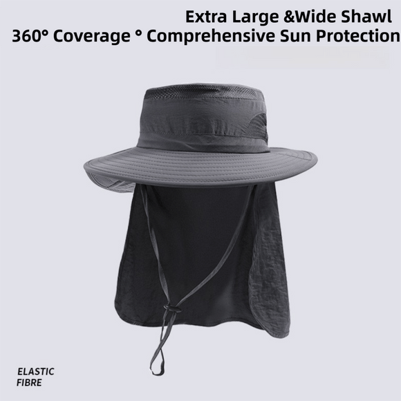2 - Pack Dark Grey Men's Adjustable Sun Protection Hat - Wide Brim, Deep Crown, Quick Dry Breathable Sun Cap with Neck Flap for Hiking & Outdoors - RnR Galore