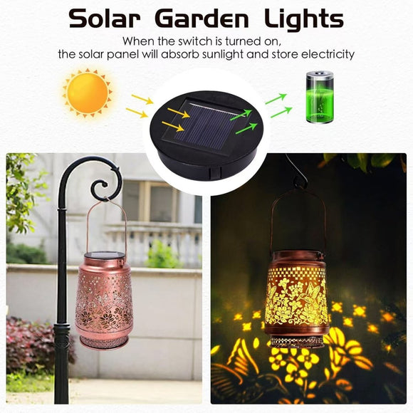 2 - Pack Decorative Solar Hummingbird Lantern(11x11x17CM) - Waterproof Hanging Iron Art Outdoor Projection Light for Garden and Patio (Up to 12 Hrs Illumination) - RnR Galore